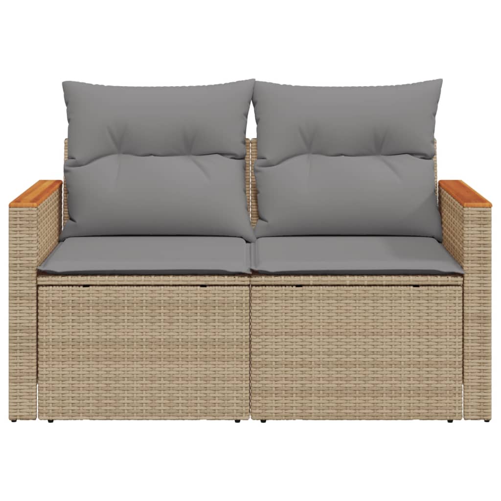 Dvivietė sodo sofa su pagalvėlėmis, smėlio spalvos, poliratanas - Namų Idėja