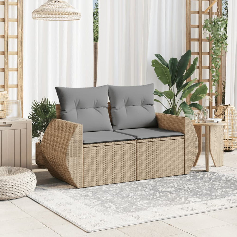 Dvivietė sodo sofa su pagalvėlėmis, smėlio spalvos, poliratanas - Namų Idėja