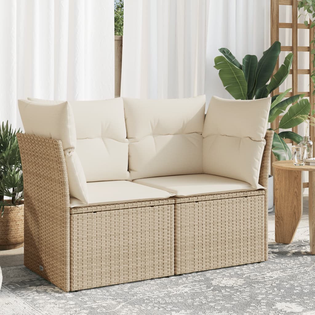 Dvivietė sodo sofa su pagalvėlėmis, smėlio spalvos, poliratanas - Namų Idėja