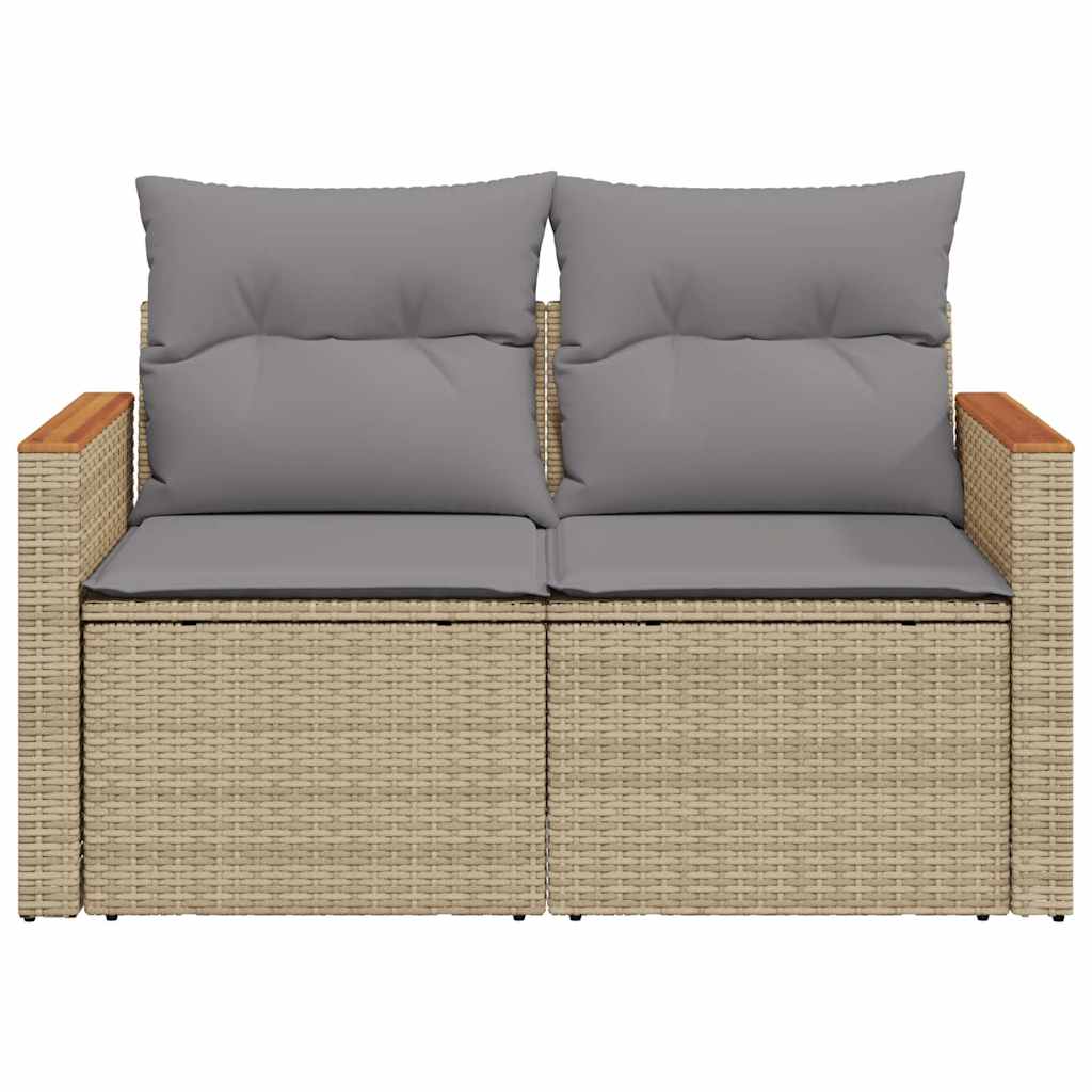 Dvivietė sodo sofa su pagalvėlėmis, smėlio spalvos, poliratanas - Namų Idėja