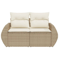 Dvivietė sodo sofa su pagalvėlėmis, smėlio spalvos, poliratanas - Namų Idėja