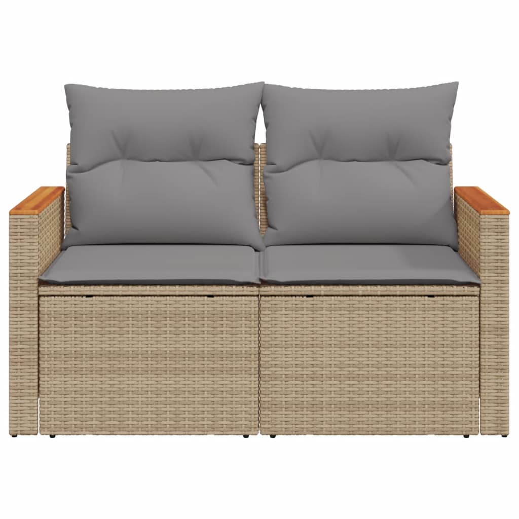 Dvivietė sodo sofa su pagalvėlėmis, smėlio spalvos, poliratanas - Namų Idėja