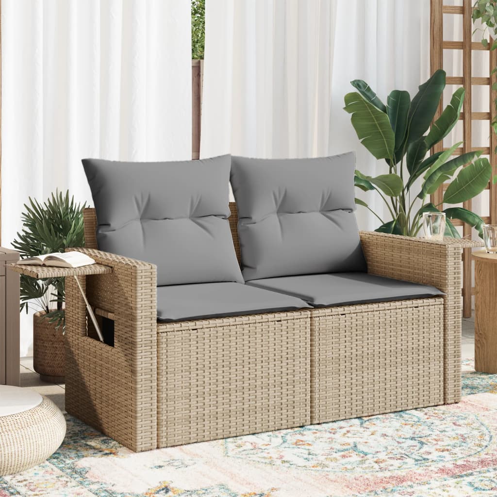 Dvivietė sodo sofa su pagalvėlėmis, smėlio spalvos, poliratanas - Namų Idėja