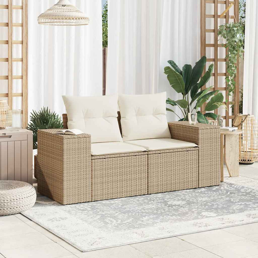 Dvivietė sodo sofa su pagalvėlėmis, smėlio spalvos, poliratanas - Namų Idėja