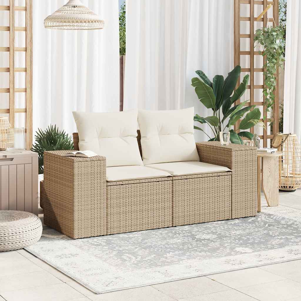 Dvivietė sodo sofa su pagalvėlėmis, smėlio spalvos, poliratanas - Namų Idėja