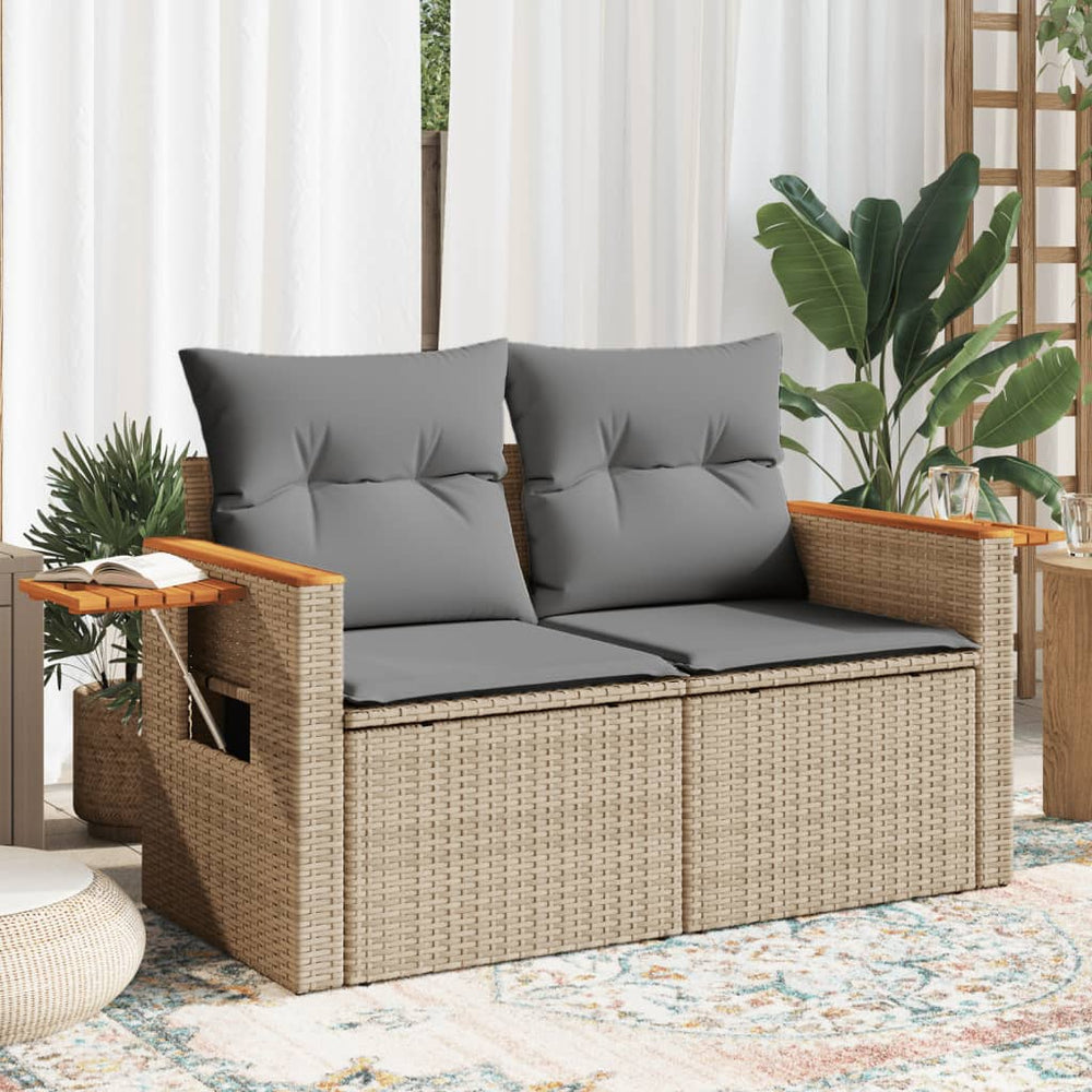 Dvivietė sodo sofa su pagalvėlėmis, smėlio spalvos, poliratanas - Namų Idėja