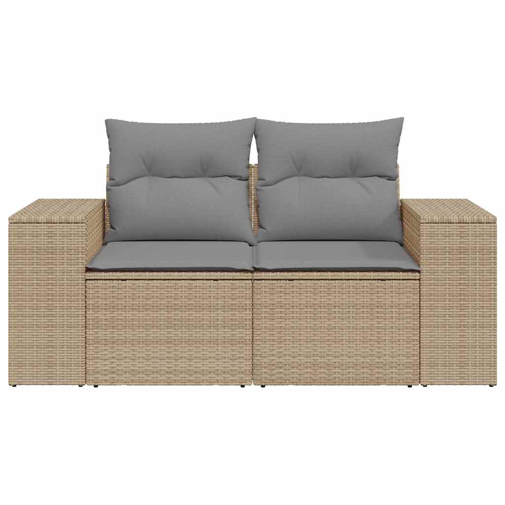 Dvivietė sodo sofa su pagalvėlėmis, smėlio spalvos, poliratanas - Namų Idėja
