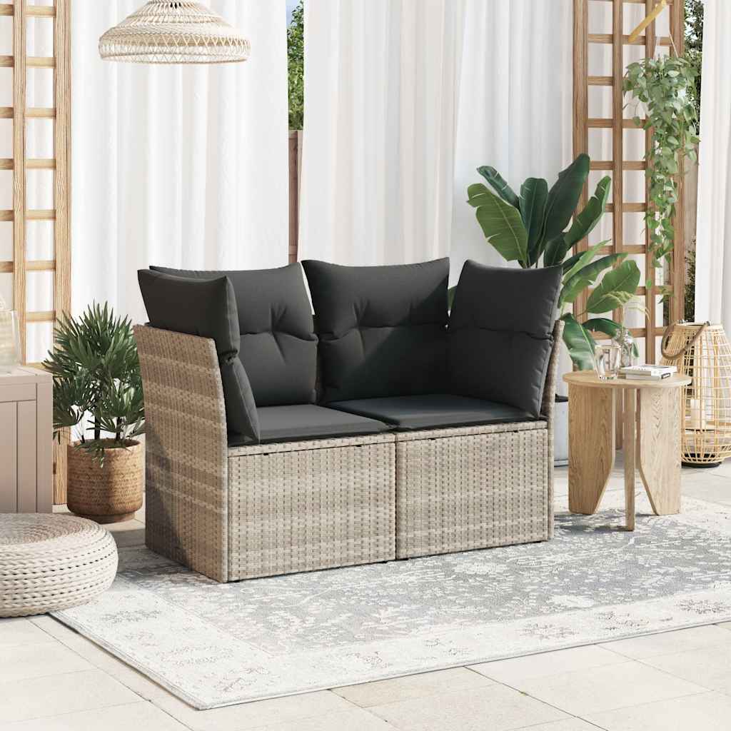 Dvivietė sodo sofa su pagalvėlėmis, šviesiai pilka, poliratanas - Namų Idėja