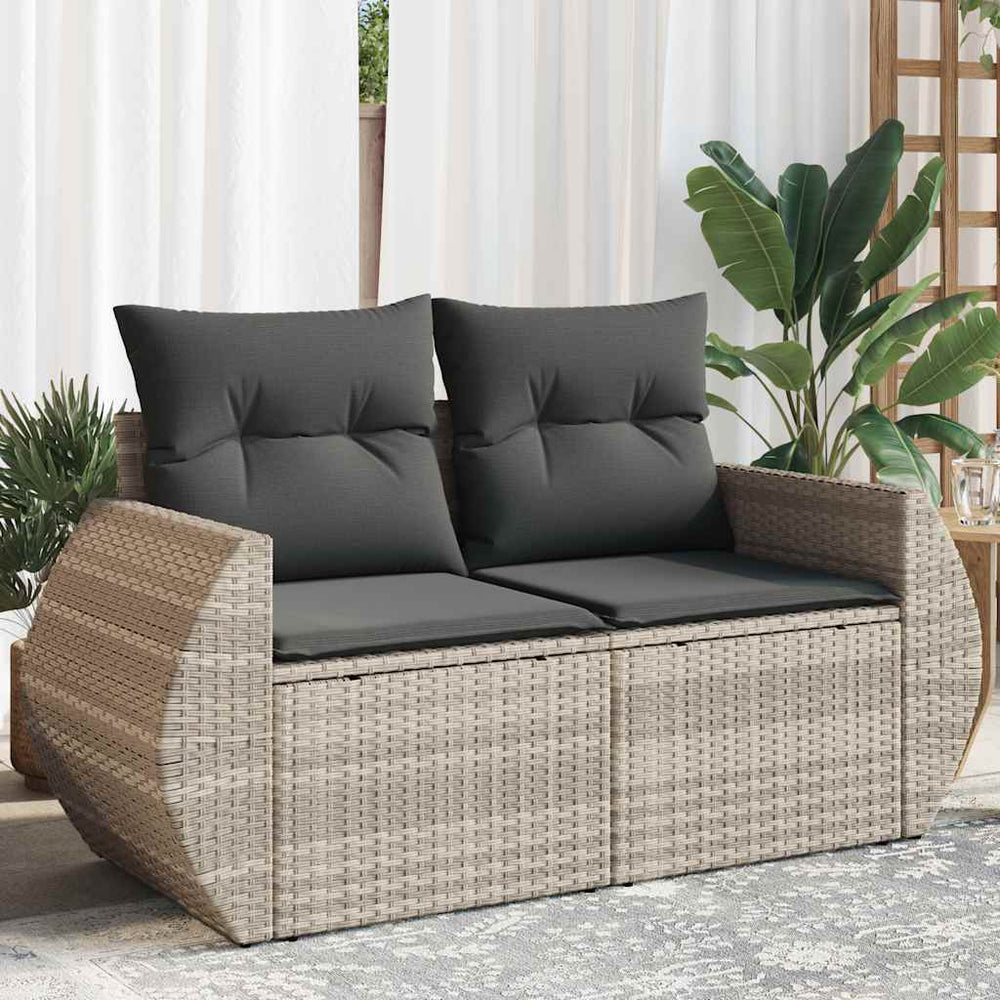 Dvivietė sodo sofa su pagalvėlėmis, šviesiai pilka, poliratanas - Namų Idėja