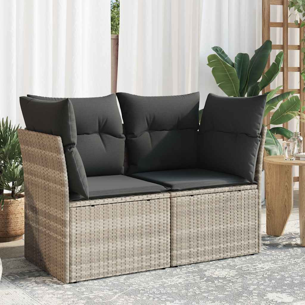 Dvivietė sodo sofa su pagalvėlėmis, šviesiai pilka, poliratanas - Namų Idėja