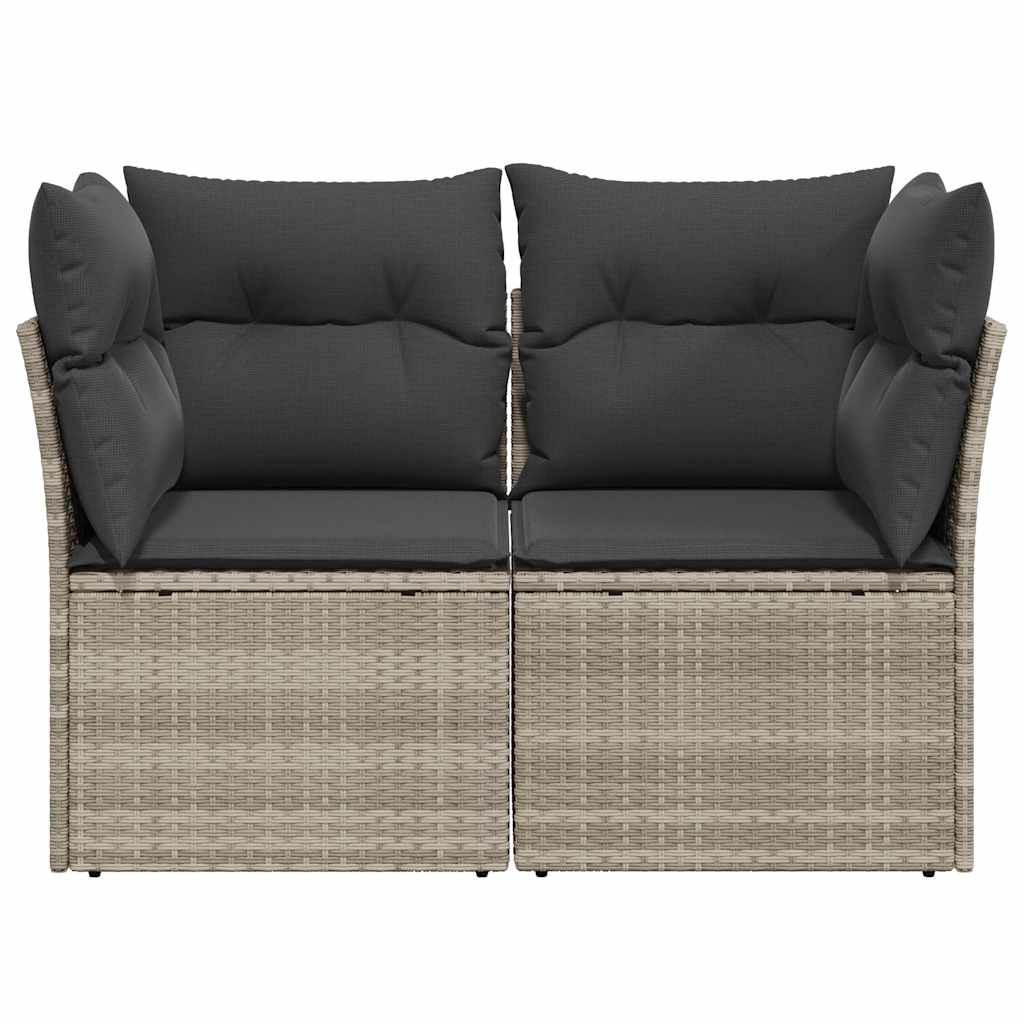 Dvivietė sodo sofa su pagalvėlėmis, šviesiai pilka, poliratanas - Namų Idėja