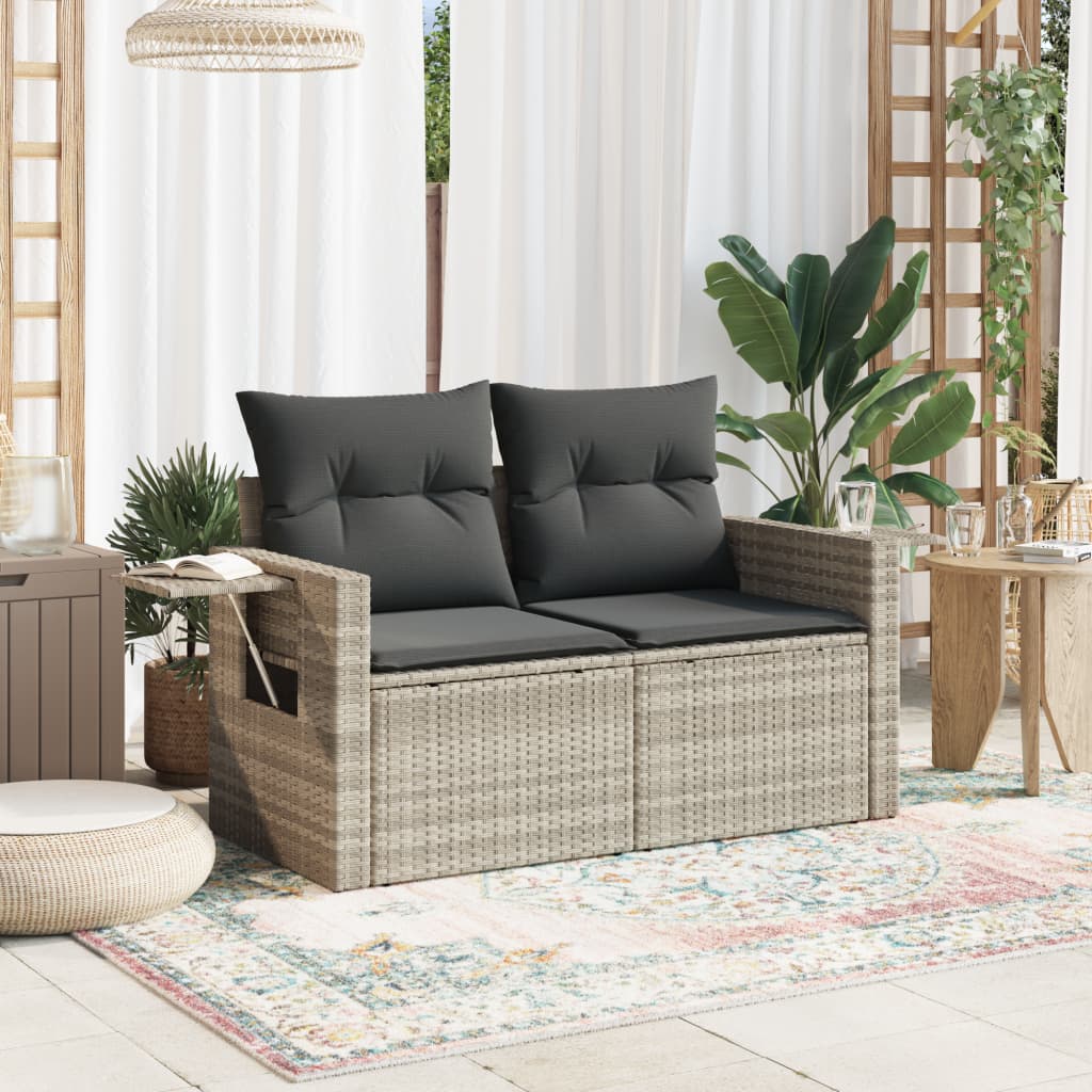 Dvivietė sodo sofa su pagalvėlėmis, šviesiai pilka, poliratanas - Namų Idėja