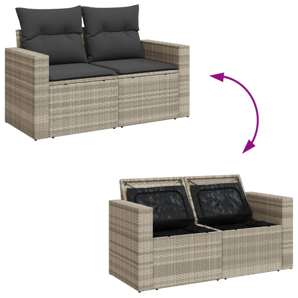 Dvivietė sodo sofa su pagalvėlėmis, šviesiai pilka, poliratanas - Namų Idėja