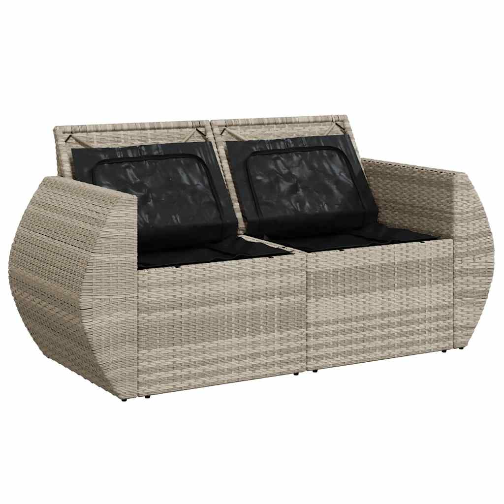 Dvivietė sodo sofa su pagalvėlėmis, šviesiai pilka, poliratanas - Namų Idėja