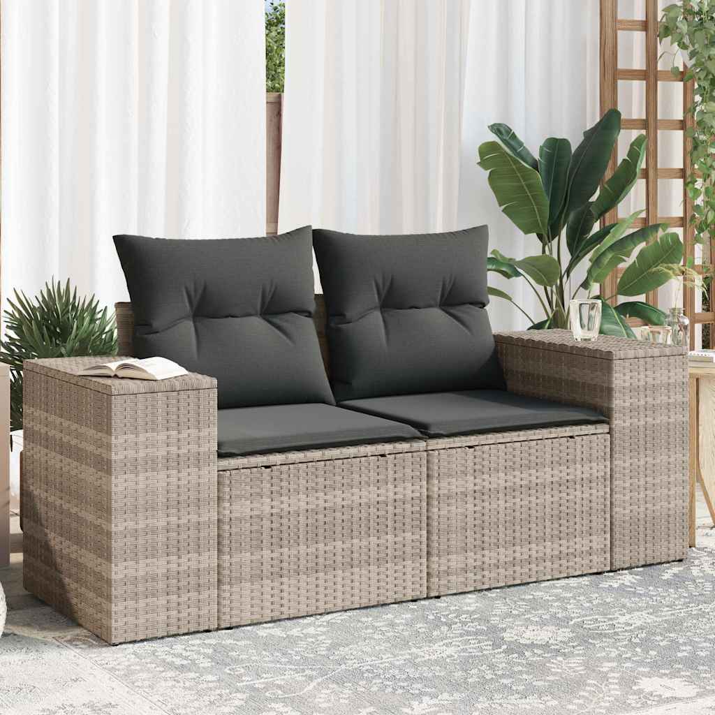 Dvivietė sodo sofa su pagalvėlėmis, šviesiai pilka, poliratanas - Namų Idėja