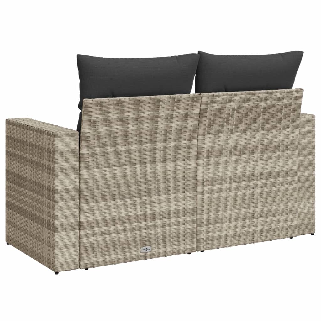 Dvivietė sodo sofa su pagalvėlėmis, šviesiai pilka, poliratanas - Namų Idėja