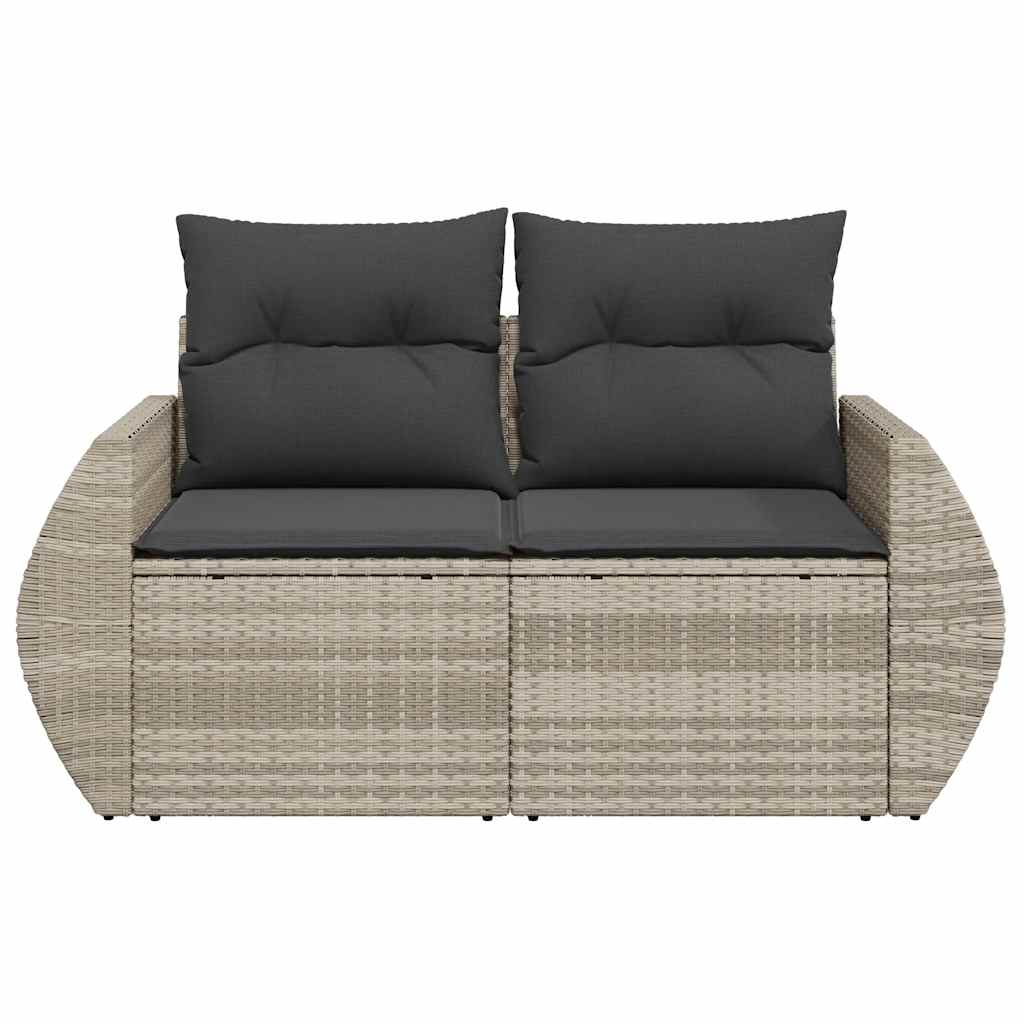 Dvivietė sodo sofa su pagalvėlėmis, šviesiai pilka, poliratanas - Namų Idėja