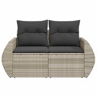 Dvivietė sodo sofa su pagalvėlėmis, šviesiai pilka, poliratanas - Namų Idėja
