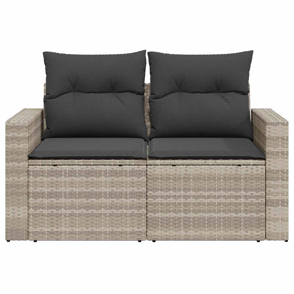 Dvivietė sodo sofa su pagalvėlėmis, šviesiai pilka, poliratanas - Namų Idėja
