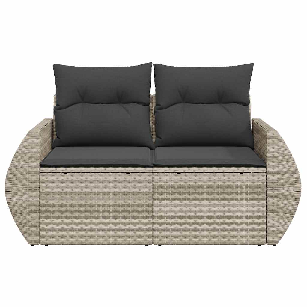 Dvivietė sodo sofa su pagalvėlėmis, šviesiai pilka, poliratanas - Namų Idėja