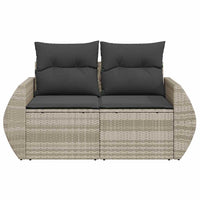 Dvivietė sodo sofa su pagalvėlėmis, šviesiai pilka, poliratanas - Namų Idėja