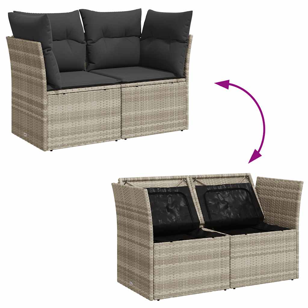 Dvivietė sodo sofa su pagalvėlėmis, šviesiai pilka, poliratanas - Namų Idėja