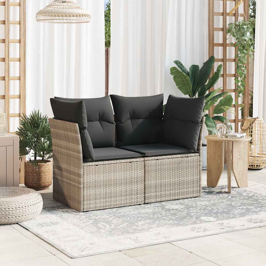 Dvivietė sodo sofa su pagalvėlėmis, šviesiai pilka, poliratanas - Namų Idėja