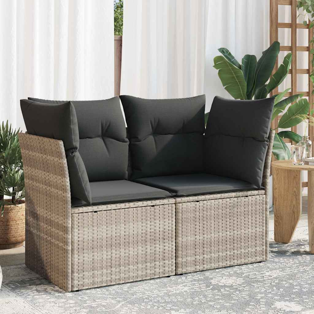 Dvivietė sodo sofa su pagalvėlėmis, šviesiai pilka, poliratanas - Namų Idėja