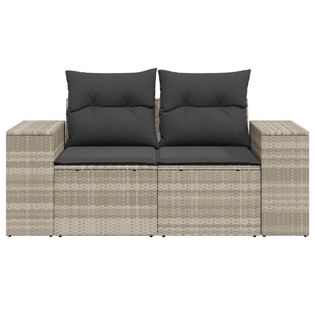 Dvivietė sodo sofa su pagalvėlėmis, šviesiai pilka, poliratanas - Namų Idėja