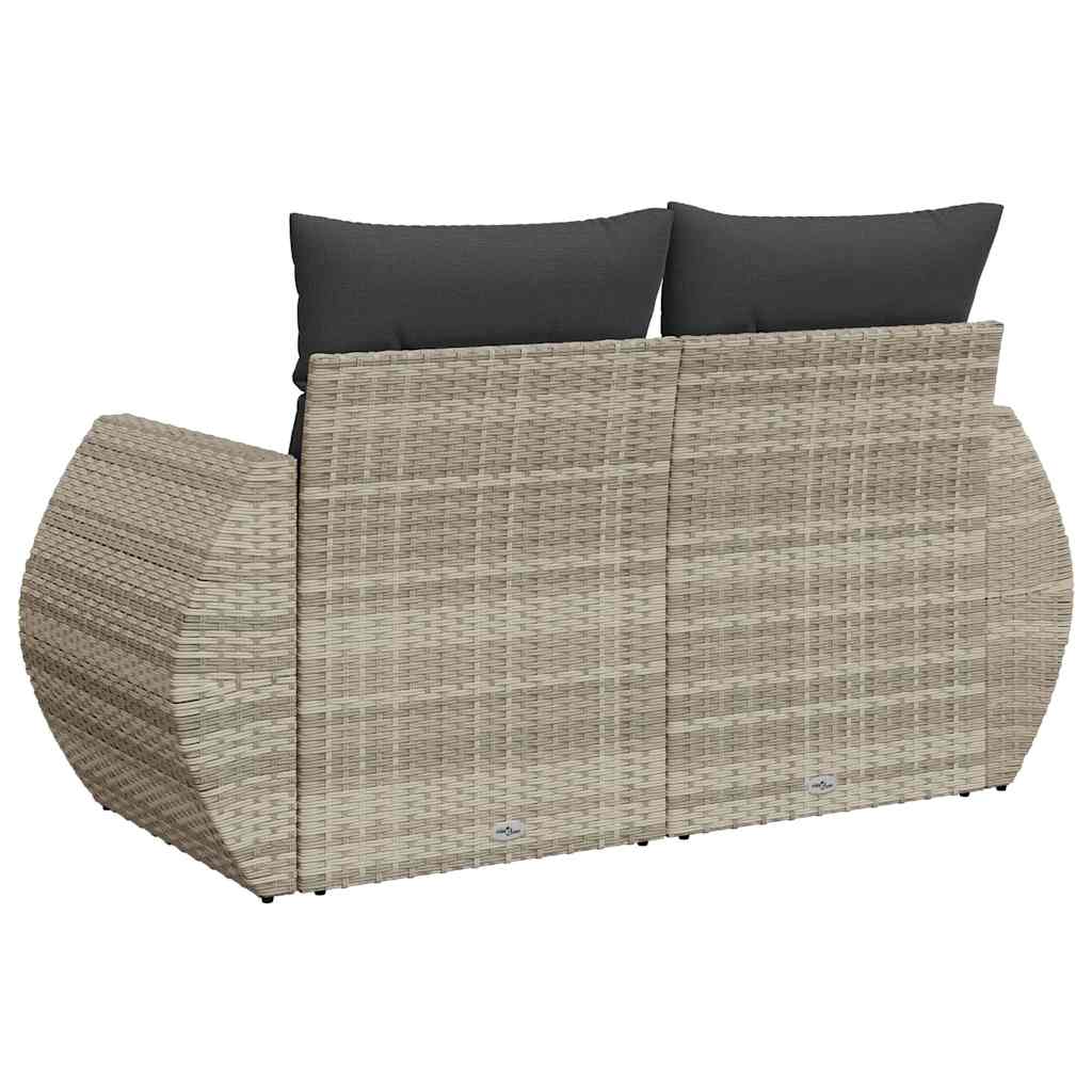 Dvivietė sodo sofa su pagalvėlėmis, šviesiai pilka, poliratanas - Namų Idėja