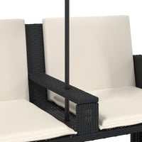 Dvivietė sodo sofa su skėčiu/taburetėmis, juoda, poliratanas - Namų Idėja