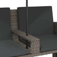 Dvivietė sodo sofa su skėčiu/taburetėmis, pilka, poliratanas - Namų Idėja