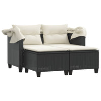 Dvivietė sodo sofa su skliautu/taburetėmis, juoda, poliratanas - Namų Idėja