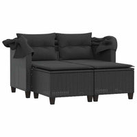 Dvivietė sodo sofa su skliautu/taburetėmis, juoda, poliratanas - Namų Idėja