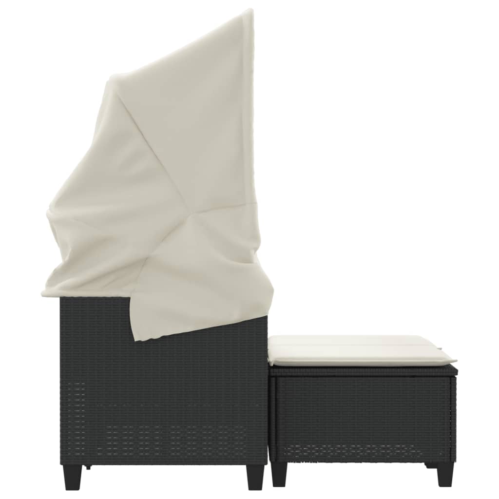 Dvivietė sodo sofa su skliautu/taburetėmis, juoda, poliratanas - Namų Idėja