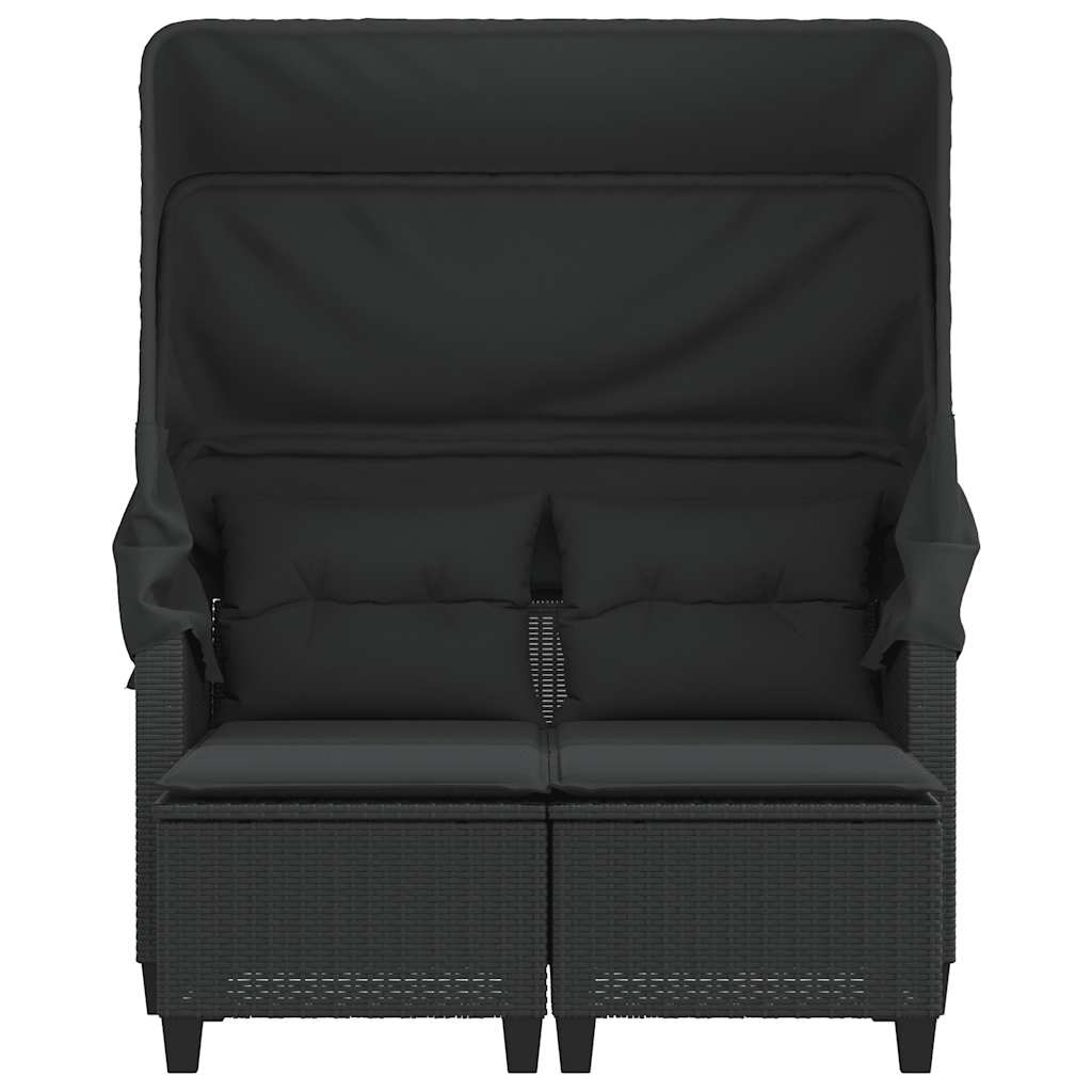 Dvivietė sodo sofa su skliautu/taburetėmis, juoda, poliratanas - Namų Idėja