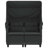 Dvivietė sodo sofa su skliautu/taburetėmis, juoda, poliratanas - Namų Idėja