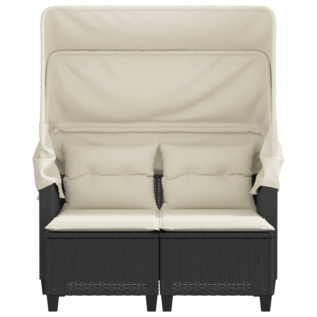 Dvivietė sodo sofa su skliautu/taburetėmis, juoda, poliratanas - Namų Idėja