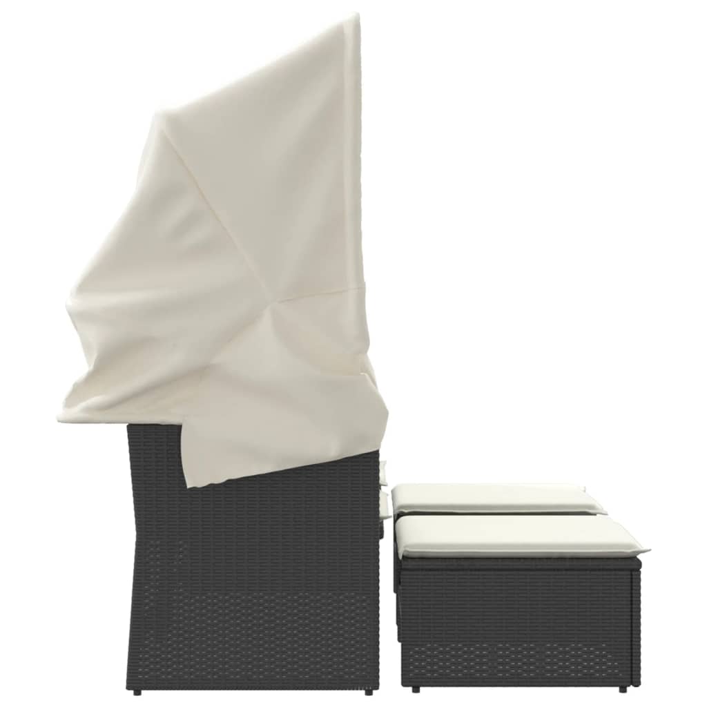 Dvivietė sodo sofa su skliautu/taburetėmis, juoda, poliratanas - Namų Idėja
