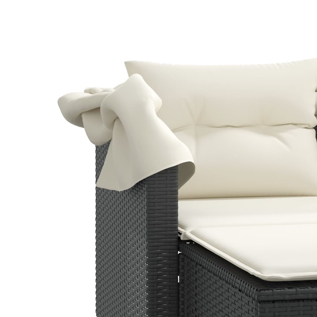 Dvivietė sodo sofa su skliautu/taburetėmis, juoda, poliratanas - Namų Idėja