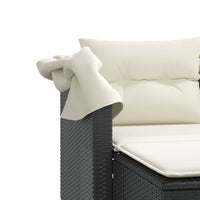 Dvivietė sodo sofa su skliautu/taburetėmis, juoda, poliratanas - Namų Idėja