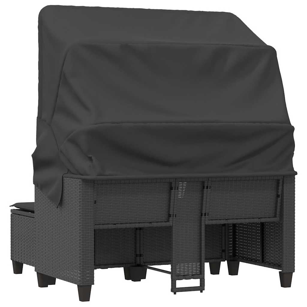 Dvivietė sodo sofa su skliautu/taburetėmis, juoda, poliratanas - Namų Idėja