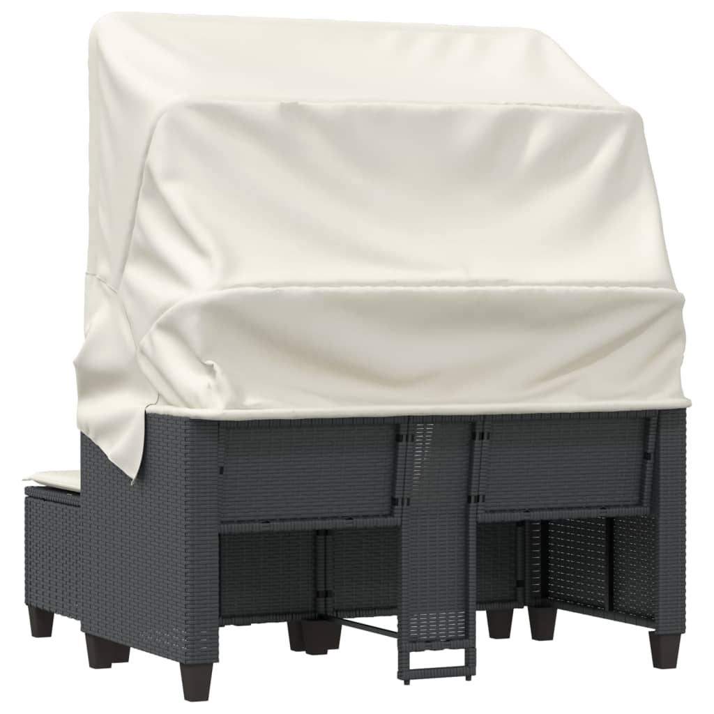 Dvivietė sodo sofa su skliautu/taburetėmis, juoda, poliratanas - Namų Idėja