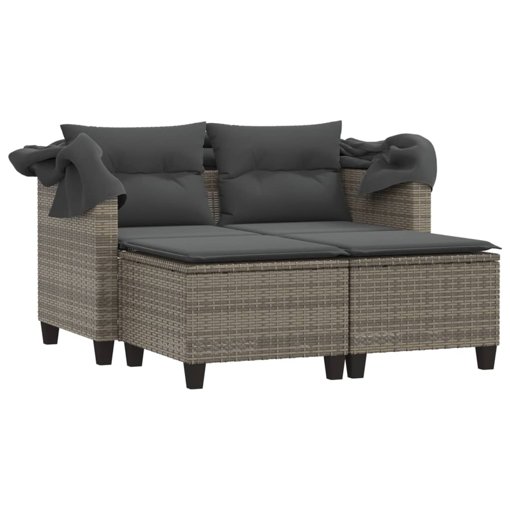 Dvivietė sodo sofa su skliautu/taburetėmis, pilka, poliratanas - Namų Idėja