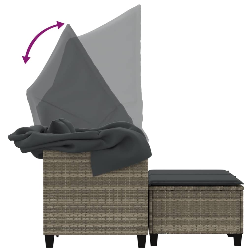 Dvivietė sodo sofa su skliautu/taburetėmis, pilka, poliratanas - Namų Idėja