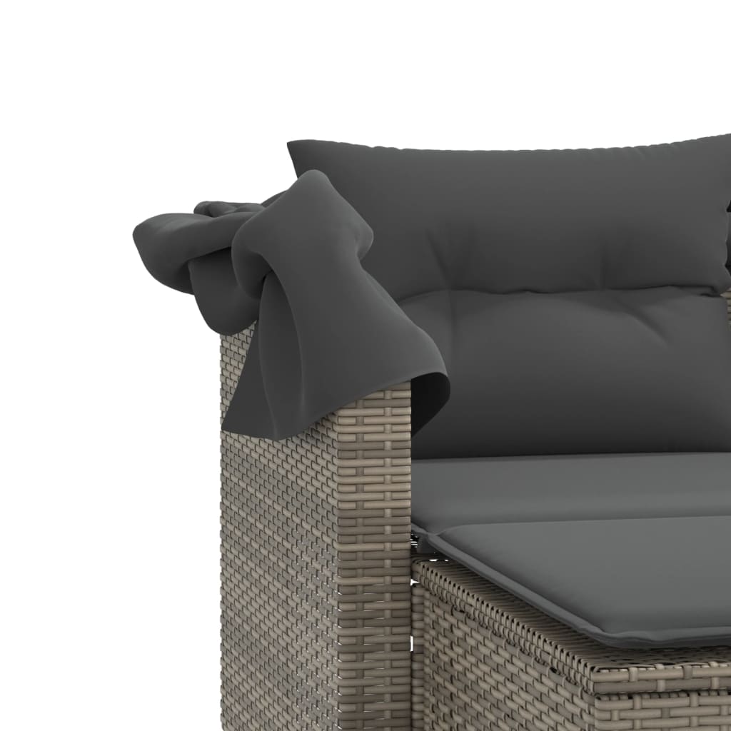 Dvivietė sodo sofa su skliautu/taburetėmis, pilka, poliratanas - Namų Idėja