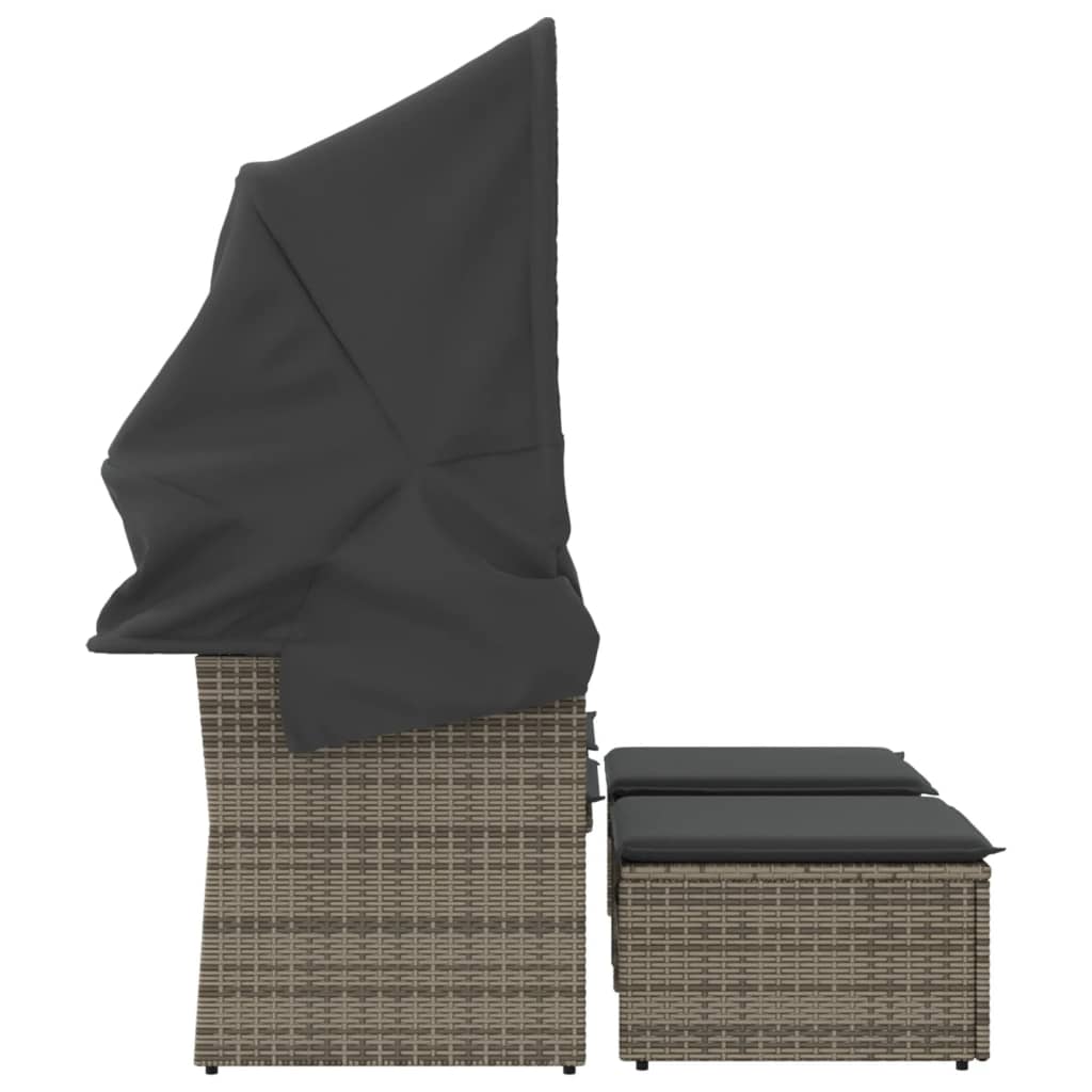 Dvivietė sodo sofa su skliautu/taburetėmis, pilka, poliratanas - Namų Idėja