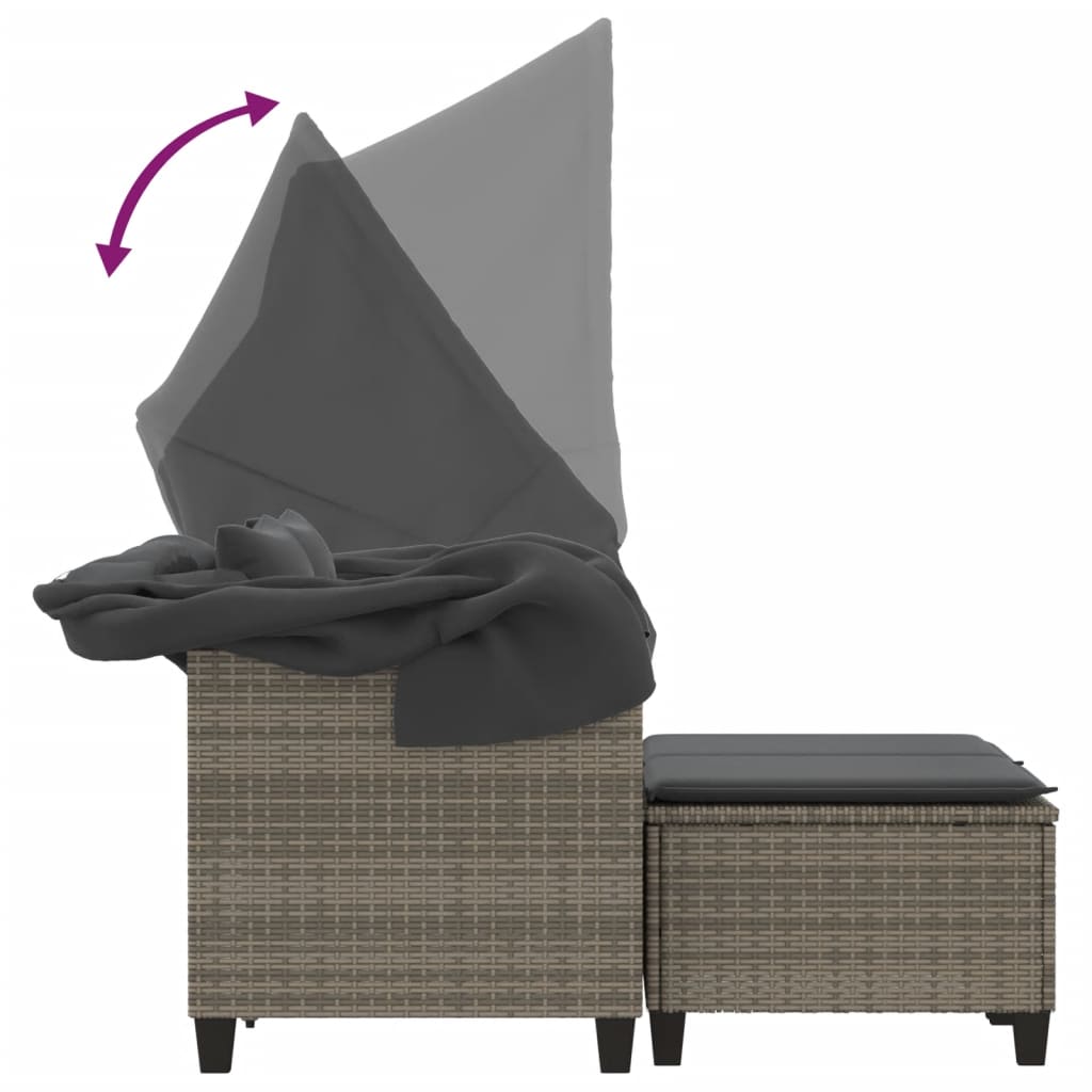 Dvivietė sodo sofa su skliautu/taburetėmis, pilka, poliratanas - Namų Idėja