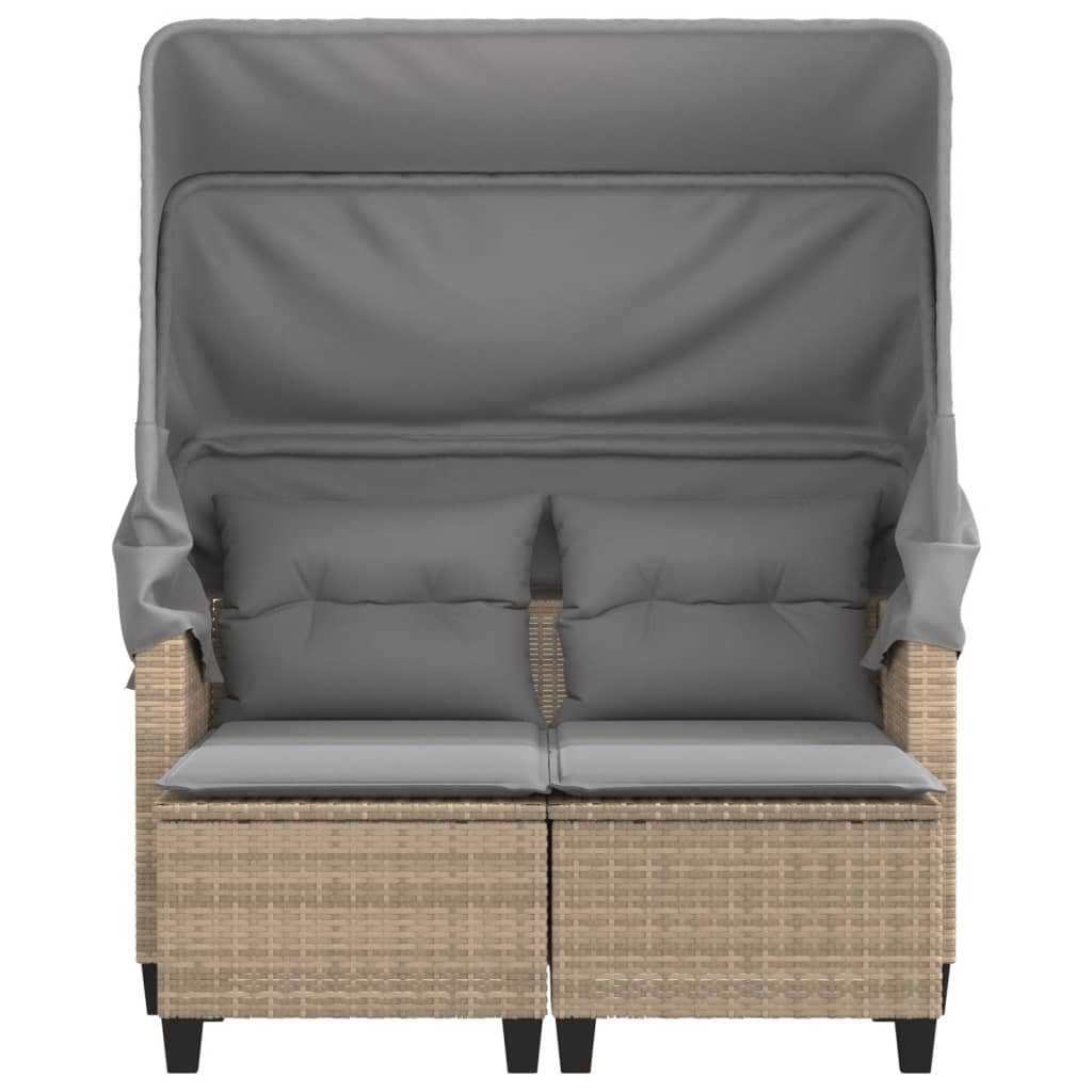 Dvivietė sodo sofa su skliautu/taburetėmis, smėlio, poliratanas - Namų Idėja