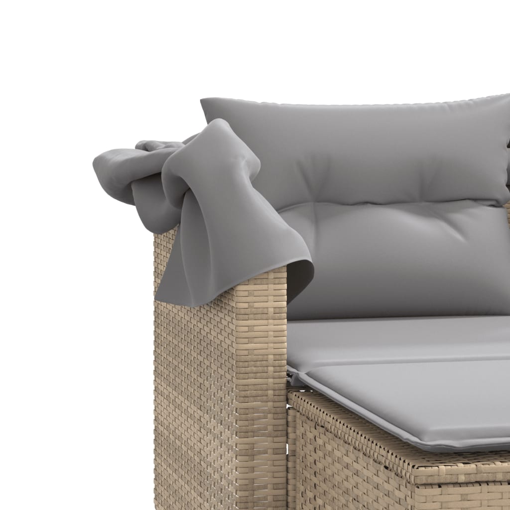 Dvivietė sodo sofa su skliautu/taburetėmis, smėlio, poliratanas - Namų Idėja